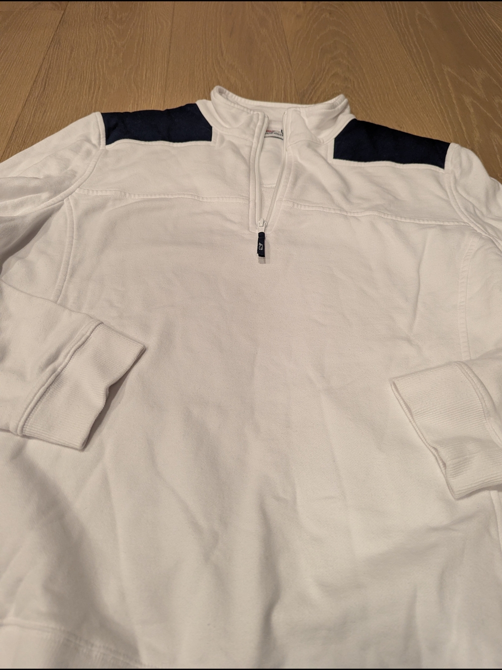 Vineyard Vines White Quarter-Zip Pullover with Navy Accents - Picture 6 of 7